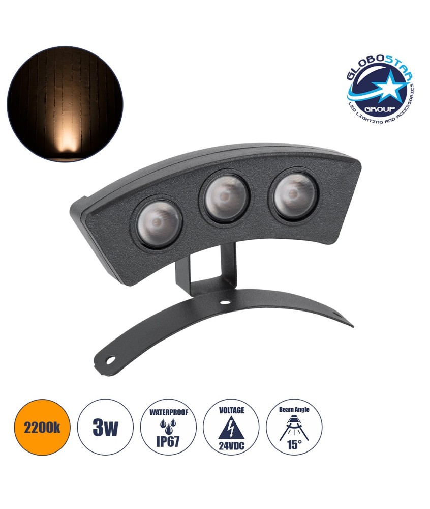 GLOBOSTAR® TREEPLANTE 90514 Κυρτή Μπάρα Φωτισμού Wall Washer για Φυτά - Δέντρα LED 3W 315lm 15° DC 24V Αδιάβροχο IP67 Ultra Θερμό Λευκό 2200K Dimmable - Bridgelux SMD Chip - Γκρι Ανθρακί - Μ11 x Π3 x Υ8.2cm - 3 Χρόνια Εγγύηση